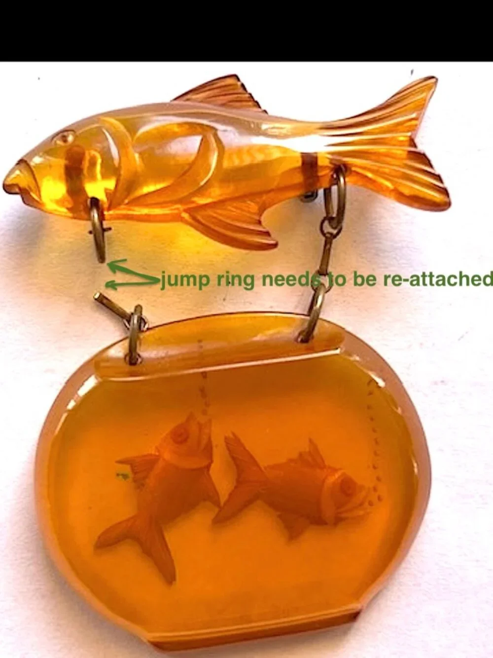 Vintage Bakelite FISH Fishbowl Brooch Pin 